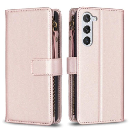 Leather Flip Wallet Case for Everyday Phone Storage, rose gold PU leather with zippered cash pocket and card slots