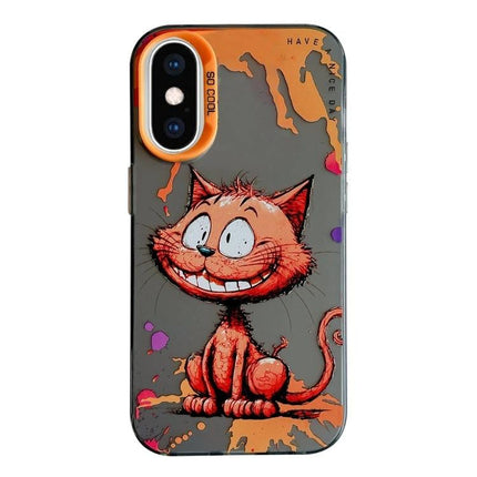 Animal Pattern Phone Case For Everyday Use - slim TPU frame with PC back, cute cartoon cat print protecting camera and controls