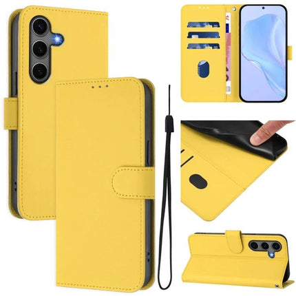 Leather Phone Case With Lanyard For Samsung in yellow PU leather wallet style with card slots, removable lanyard and magnetic closure