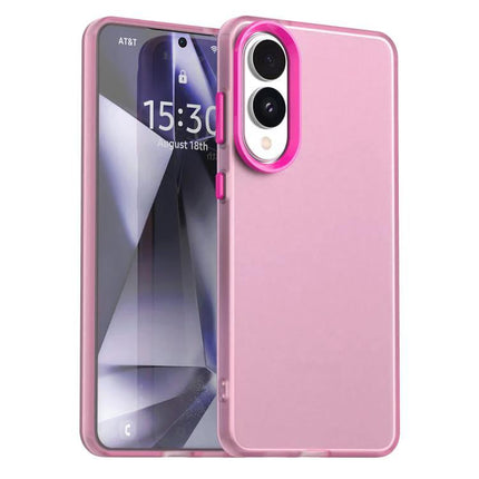 Protective Candy Case for Samsung Galaxy S25 in slim pink hybrid TPU PC PET design for everyday protection and grip