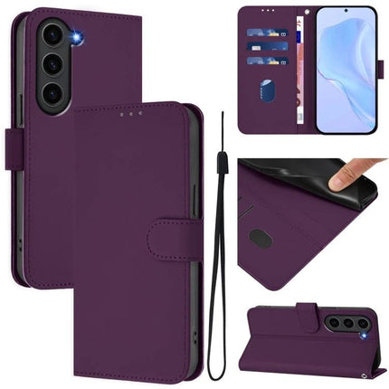Leather Phone Case With Lanyard And Card Slots For Everyday Carry On The Go Durable Slim PU Leather - purple folio wallet with stand, lanyard, card slots