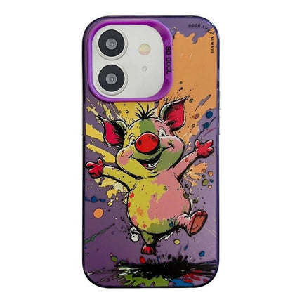 Animal Pattern iPhone Case for Everyday Protection featuring colorful cartoon pig splash art on durable TPU PC dual-layer case