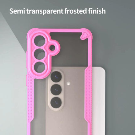 Armor Glaze Case For Samsung Phones Everyday Protection, Slim And Durable For Daily Handling slim pink semi transparent frosted finish case showing camera cutouts