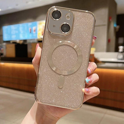 Slim Phone Case for Daily Life glitter TPU slim protective case with electroplated frame and ring grip, beige sparkly commuter phone cover