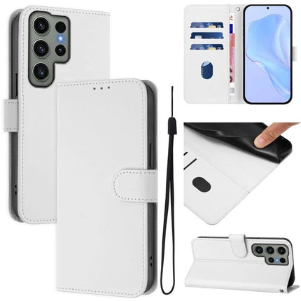 Leather Phone Case With Lanyard For Daily Essentials - white PU leather wallet case with card slots, cash compartment, TPU core and hands-free lanyard