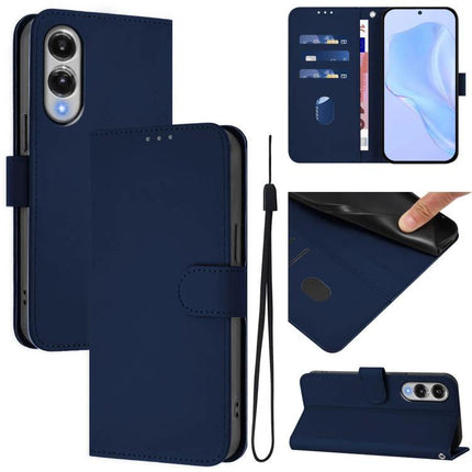 Leather Phone Case With Card Storage in navy blue PU leather with TPU backing, card slots, wrist strap and kickstand for hands-free use