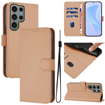 Leather Phone Case With Lanyard For Daily Essentials showing tan PU leather wallet case, card slots, cash pocket, TPU core and detachable lanyard