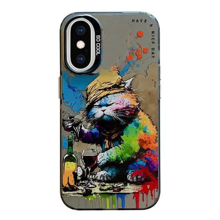 Animal Pattern Phone Case For Everyday Use - colorful graffiti cat design TPU frame PC back slim protective phone case