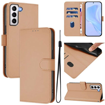 Solid Color Leather Phone Case With Lanyard For Daily Carry - tan PU leather wallet case with card slots, TPU core and detachable lanyard