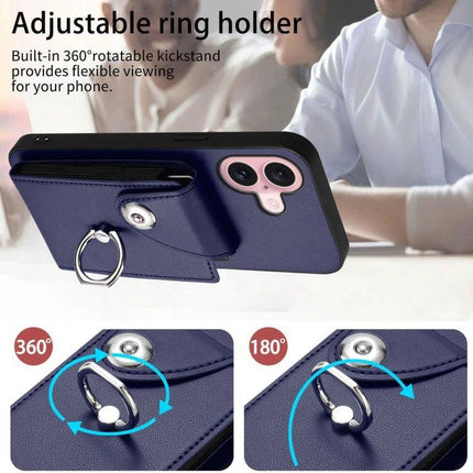 Card Holder Ring Stand Case For IPhone 16 And 15 Pro Max 15 Pro 15 Plus navy PU wallet case with adjustable 360° ring kickstand and six card slots