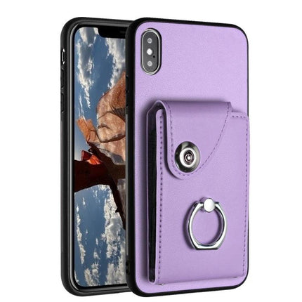 Organ Card Bag Ring Holder Case For iPhone 11 Pro X XS XR XS Max Wallet purple PU leather wallet case with ring holder and card slots