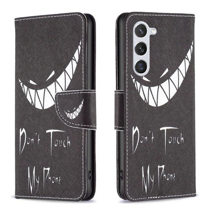 Leather Phone Case for Galaxy - Slim Everyday Protection for Daily Phone Handling black PU leather wallet case with white grin design