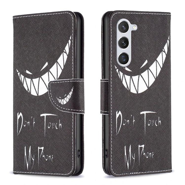 Leather Phone Case for Galaxy - Slim Everyday Protection for Daily Phone Handling black PU leather wallet case with white grin design