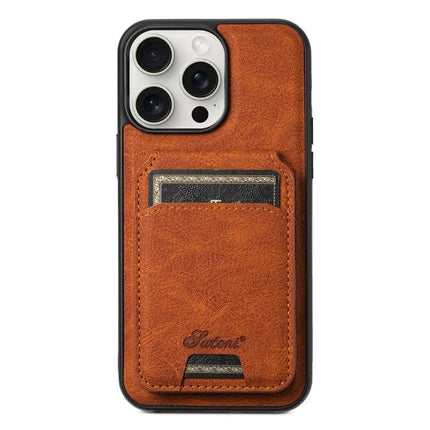 Durable Suteni Wallet Phone Case for Everyday Carry in brown PU leather with card pocket and magnetic detachable wallet