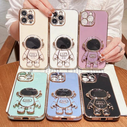 Astronaut Phone Case With Stand For Hands-Free Viewing showcasing six colorful electroplated soft-shell cases with 3D fold-out astronaut stands