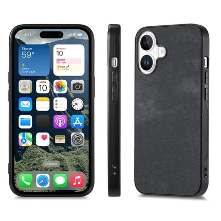Vintage Leather Phone Case For Everyday Device Protection During Commutes And Daily Use - black leather TPU PC phone case showing front, side, and back views