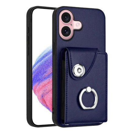 Card Holder Ring Stand Case For IPhone 16 And 15 Pro Max 15 Pro 15 Plus - navy PU wallet case with ring stand and six card slots