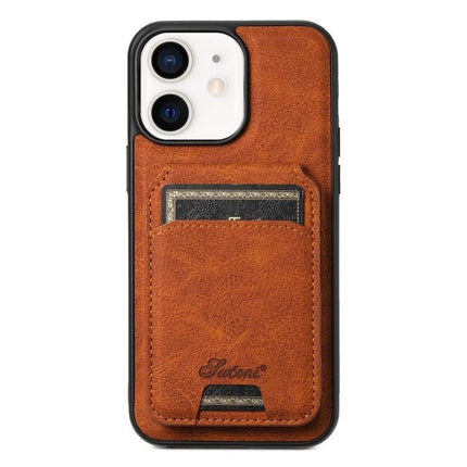 Suteni H16 Leather Detachable Wallet Back Case For IPhone 13 Pro And 12 Pro brown litchi texture leather card pocket phone case