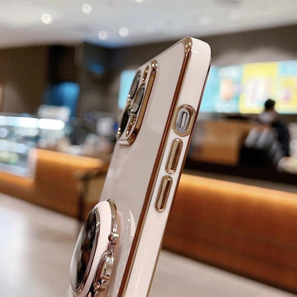 iPhone Case With Astronaut Stand For Hands-Free Video Watching showing slim electroplated soft shell and fold-out 3D astronaut stand supporting phone