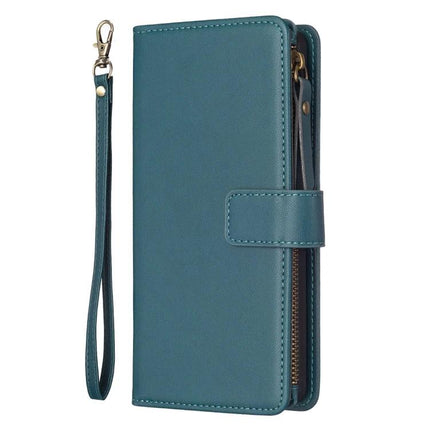 Leather Flip Wallet Case for Everyday Phone Storage teal PU leather wallet case with wrist strap, card slots and zippered cash pocket