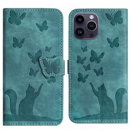 Leather Phone Case With Card Slot For Daily Use teal cat and butterfly embossed wallet-style cover with card pocket