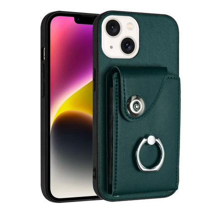 Organ Card Holder Ring Case For IPhone 13 Mini 12 Pro Max 6 Card Slots green PU wallet case with ring holder and 6 card slots