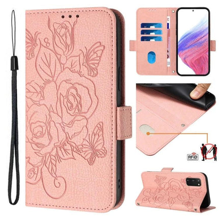 Leather Phone Case With Card Slots For Daily Errands - pink floral RFID wallet case with kickstand and wrist strap