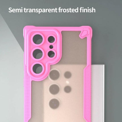 Armor Glaze Protective Case for Samsung Phones, Everyday Use - semi-transparent frosted pink PC+TPU slim protective phone case with raised camera and screen edges