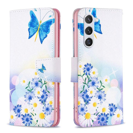 Leather Phone Case for Galaxy - Slim Everyday Protection for Daily Phone Handling floral wallet case with blue butterflies and daisies for Samsung Galaxy S25