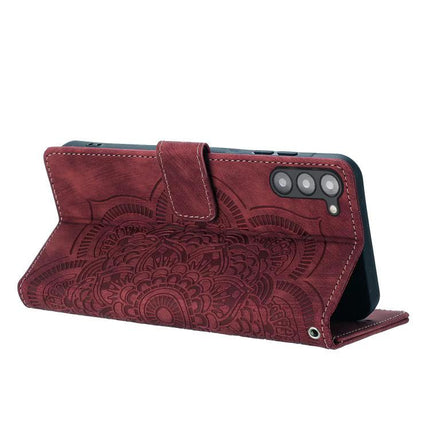 Leather Phone Case With Card Storage For Everyday Use - red embossed wallet case with TPU core and card slots