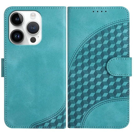 YX0060 Elephant Head Embossed PU Leather Case Lanyard For iPhone 15 Pro Max - teal geometric wallet case with stand and card slot