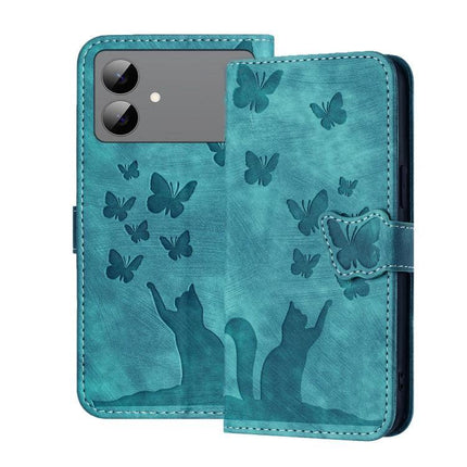 Leather Phone Case With Card Slots For Everyday Use - teal butterfly cat PU leather wallet case with card slots and TPU protection