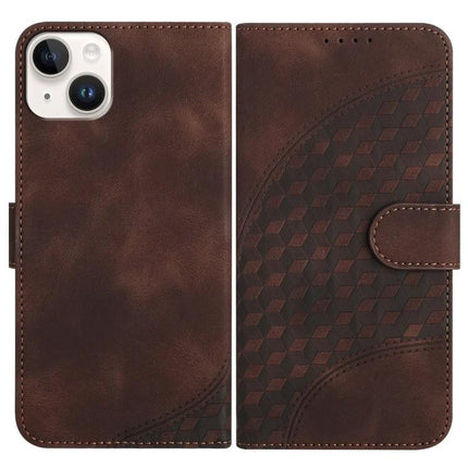 YX0060 Elephant Head Embossed PU Leather Case Lanyard For iPhone 15 Pro Max - brown wallet folio with embossed elephant head pattern, card slots, stand and lanyard compatibility