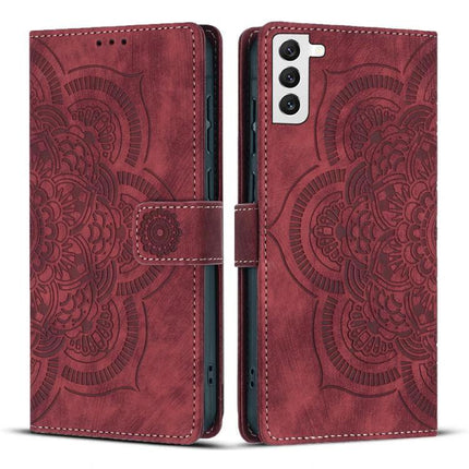 Leather Phone Case With Card Storage For Everyday Use - red floral embossed PU leather wallet folio with card slots and magnetic clasp