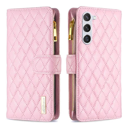 Versatile Flip Case With Card Slot pink quilted PU leather wallet case with zipper pocket and magnetic closure for phone