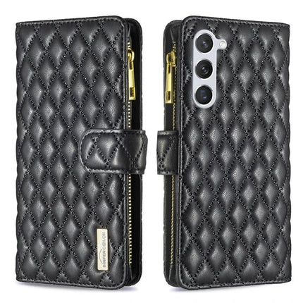 Versatile Flip Case With Card Slot black quilted PU leather wallet case with zipper pocket and removable wrist strap