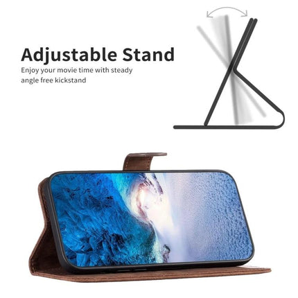 Plaid Embossed Leather Phone Case For Everyday Carry With Card Slots And Cash Pocket brown folio case shown as adjustable stand, phone landscape viewing