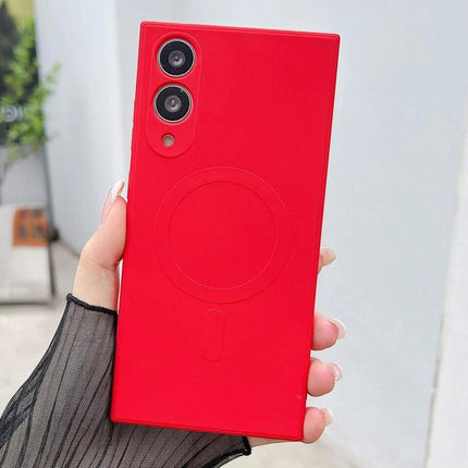 Silicone Protective Case For Samsung Phones Everyday Use - red liquid silicone slim protective phone case held in hand
