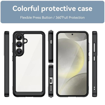 Colorful Samsung Galaxy Case For Everyday Protection clear acrylic TPU bumper case showing front, back and sides with camera cutouts