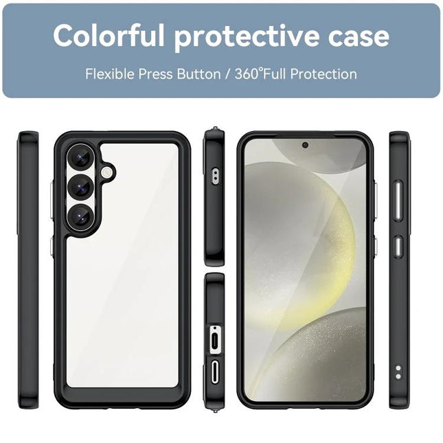 Colorful Samsung Galaxy Case For Everyday Protection clear acrylic TPU bumper case showing front, back and sides with camera cutouts