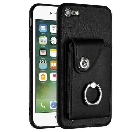 Organ Card Holder Case For iPhone 14 Pro Max 13 Pro Max 13 Pro SE 2022 2020 8 7 black PU leather card wallet ring holder phone case