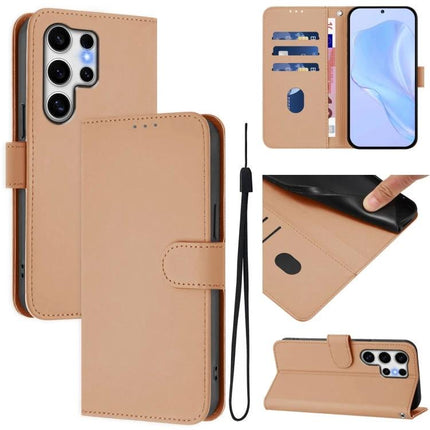 Leather Phone Case With Lanyard For Daily Essentials Carry And Easy On The Go Access - tan PU leather wallet case with card slots, soft lining and detachable lanyard
