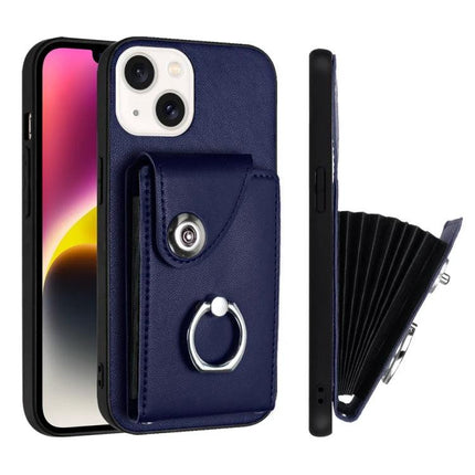 Organ Card Holder Ring Case For IPhone 13 Mini 12 Pro Max 6 Card Slots - navy PU leather card wallet case with ring holder and 6 card slots