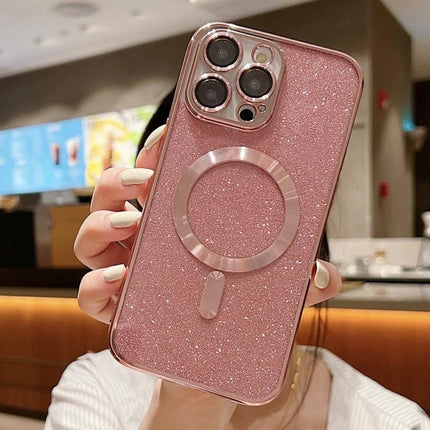 iPhone Case Glitter Design For Everyday Use Protects During Commutes And Outings - rose gold glitter TPU case with magnetic ring for iPhone 15