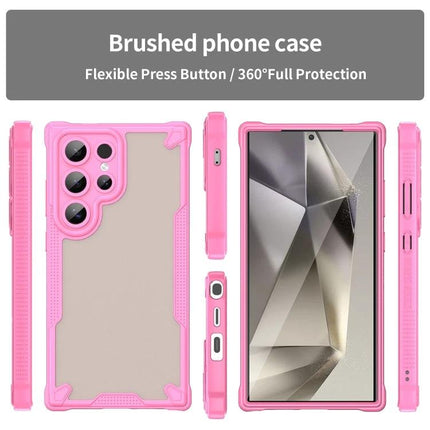 Armor Glaze Protective Case for Samsung Phones, Everyday Use - slim pink PC TPU case with raised edges for screen and camera protection