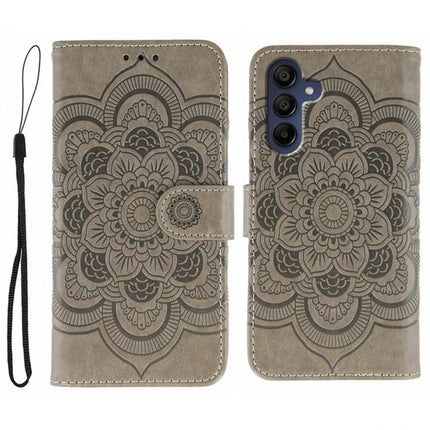 Sun Mandala Leather Case For Samsung Phones PU leather wallet case with embossed sun mandala, built-in stand and wrist strap, protective flip cover