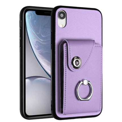 Organ Card Bag Ring Holder Case For iPhone 11 Pro X XS XR XS Max Wallet - purple PU wallet case with ring holder and card pouch