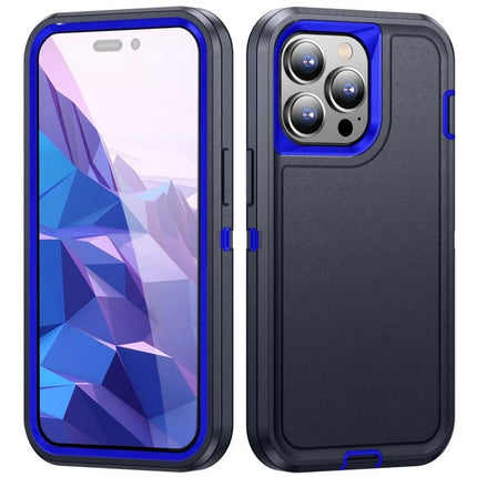 Waterproof Phone Case For Daily On-The-Go Protection - rugged black and blue 3-layer protective phone case showing front and back
