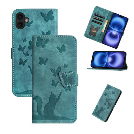 Butterfly Embossed Leather Phone Case For Everyday Carry with teal wallet design, card slots, cash pocket, TPU protection
