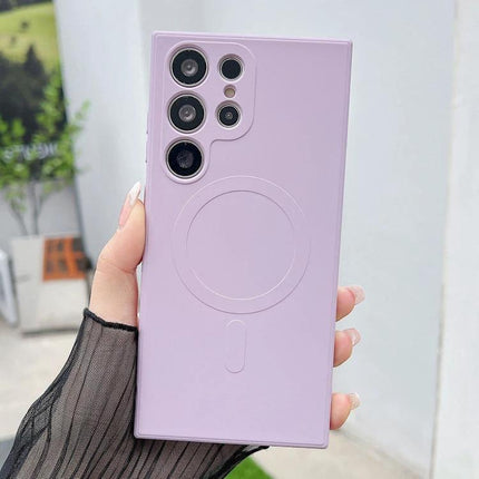 Samsung Galaxy Silicone Case For Everyday Protection in pastel lavender showing snug liquid silicone fit, tactile button covers and precise cutouts